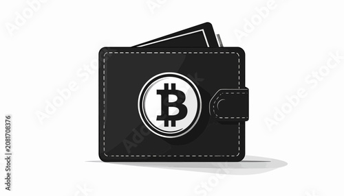 Black leather Bitcoin wallet closeup.