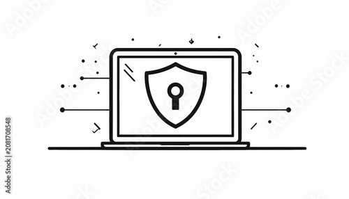 Laptop with shield and key icon.