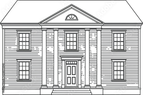 Villa vector illustration for real estate poster with luxury house facade balcony and clean outline style