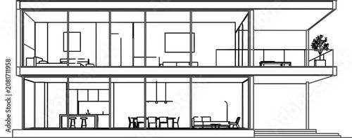 House vector illustration for real estate poster with modern facade garage balcony and clean outline style