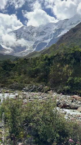 Scenic Peruvian mountain river flowing from Salkantay glacier