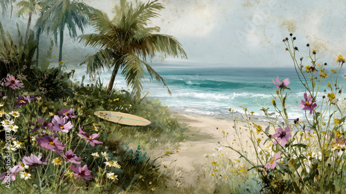 Vintage California Surf Travel Poster – AI Generative