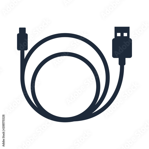 Minimalist Coiled USB Cable Flat Design Vector Icon