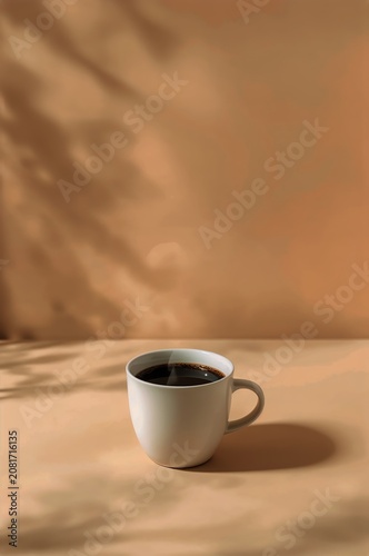 Coffee Cup on Table With Soft Shadows and Warm Background