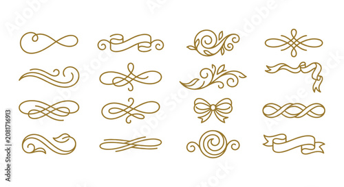 Fotografía Luxury Ribbon Monoline Decorative Elements Vector Set