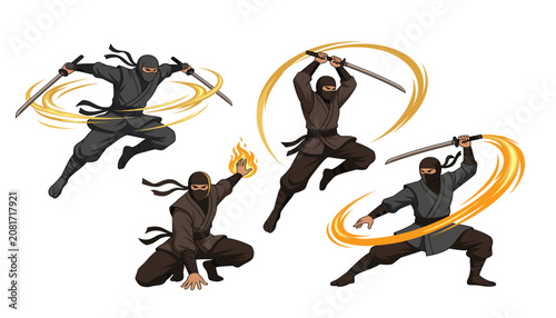 Foto Ninja warrior cartoon character vector collection