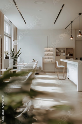 Modern Interior of a Spa With Seating Area and Service Counter During Daytime