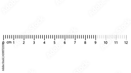 A ruler with centimeter markings from 0 to 12 on the white background count counting