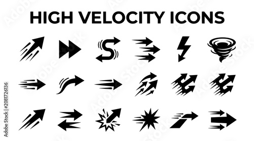 Canvas Print Collection of high velocity icons featuring motion arrows and speed symbols in a