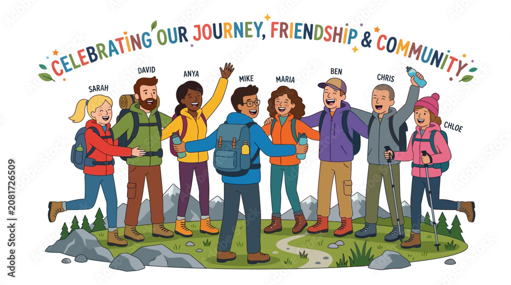 Obraz premium Diverse Group of Hikers Celebrating Friendship and Community Outdoors