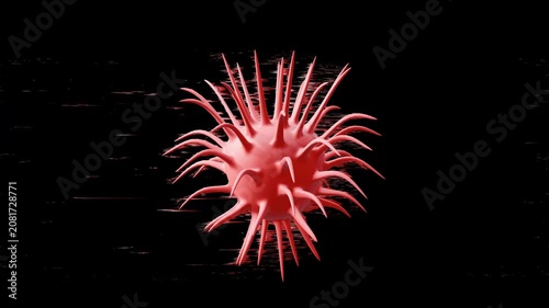 Static retro TV with a rotating spiked shape. Animation of analog distortion in the form of a 3D coral sphere. An analog glitch in the form of a spiked sphere.