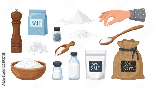 Cuadro en lienzo Salt spice seasoning product packaging vector set