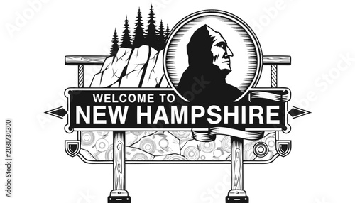 Tableau sur toile Very beautiful black and white realistic vector of a classic roadside welcome si