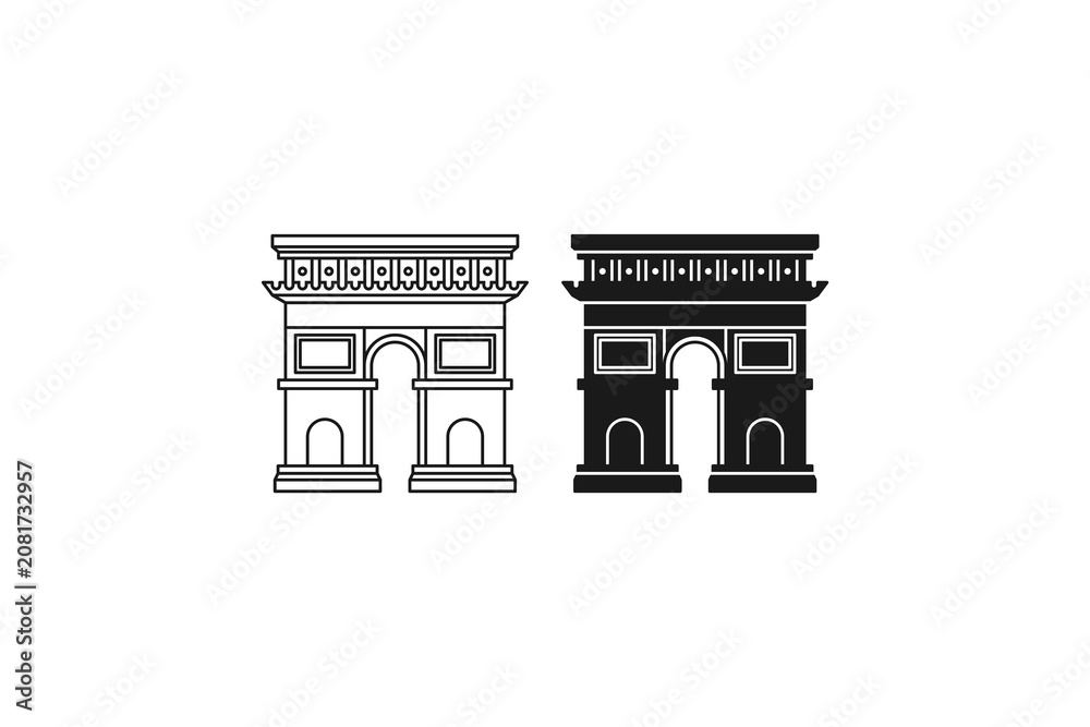 Fototapeta premium Arc de Triomphe monument icon in outline and solid style