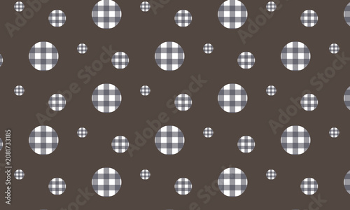 Seamless pattern of gingham checkered circles on dark grey background