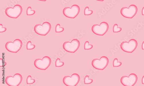Minimalist pink hearts seamless pattern sketch style on pale pink background