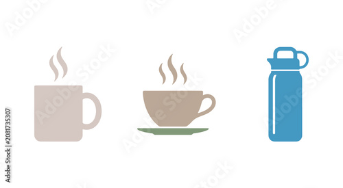 Vector icons showcasing cups filled with hot drinks.
