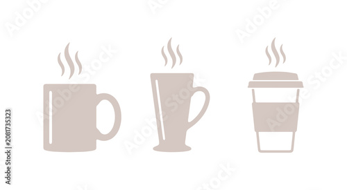 Icons of hot drink cups. Vector illustrations.