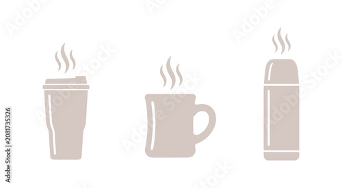 Set of icons featuring cups of hot beverages. Vector graphics.