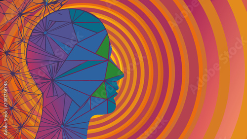 Photos Geometric portrait illustration with multicolored facets and radiating circular