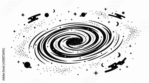 Black Hole Swirling with Space Debris.