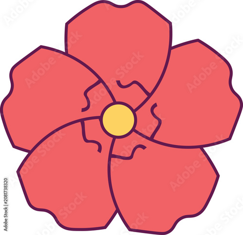 Minimalist red flower blossom vector illustration isolated on white background
