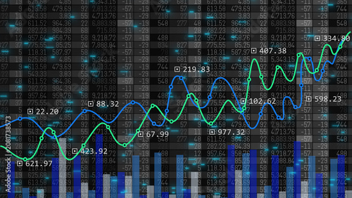 Fotografie Line chart move global investment growth analytics dashboard with rising stock m