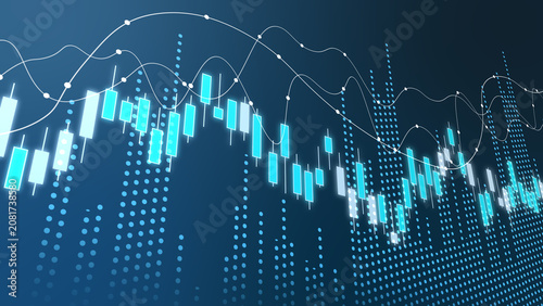 Stock market and fintech forex concept. Blurry blue digital charts, futuristic fintech concept with blurry blue digital charts and financial interface