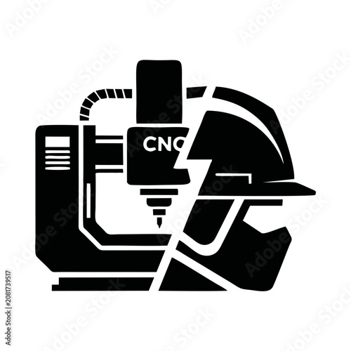 Silhouette icon: CNC machinery—from drilling to cutting.