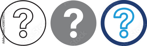Set of question mark icons in circle frame, isolated on transparent background, flat style vector illustration for help and support interface design.