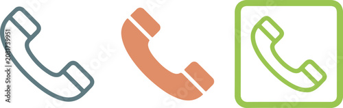 Set of three hand drawn phone icons, telephone communication symbols, flat vector illustration design, handmade graphic elements, isolated on white
