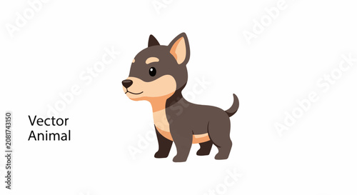 A cute cartoon-style dark brown dog with tan accents stands