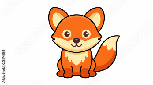 A cute cartoonish fox with large ears and a bushy tail sits