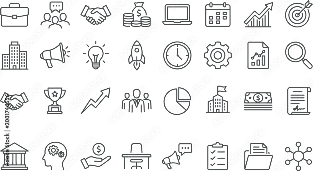 Fototapeta premium Business icon set finance strategy growth and management linear illustrations