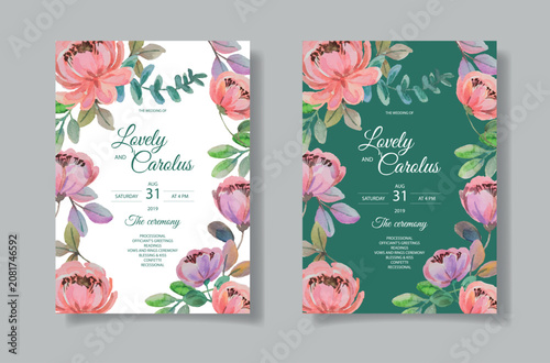 Wedding invitation card set with colorful flowers. Luxury wedding invitation card vector template. Design illustration for vip cover, poster, rsvp modern card.