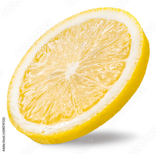 Sliced fresh lemon with sparkling water droplets isolated on white, with clipping path, healthy ingredients, gourmet beverage marketing, and high-quality food packaging design.