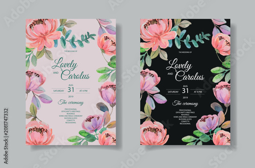 Wedding invitation card set with colorful flowers. Luxury wedding invitation card vector template. Design illustration for vip cover, poster, rsvp modern card.