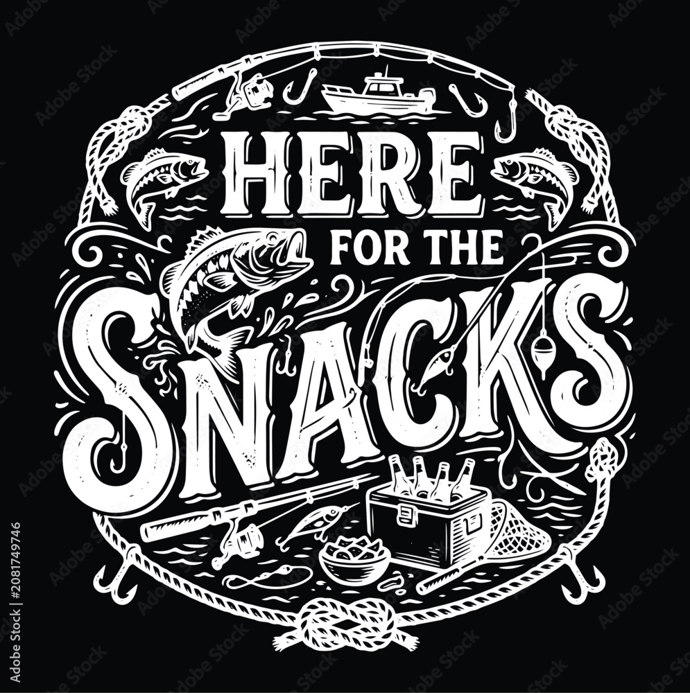 Fototapeta premium Here For The Snacks Typographic White Vintage Artwork