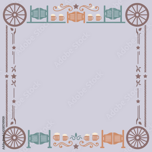Rustic western saloon border with wagon wheels