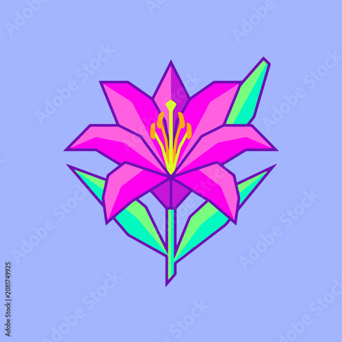 Geometric pink lily flower on a blue background