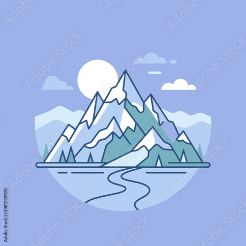 A flat vector illustration of snowy mountain peaks