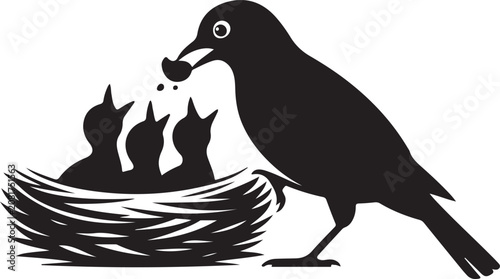 Canvastavla Mother bird feeding chicks in a nest