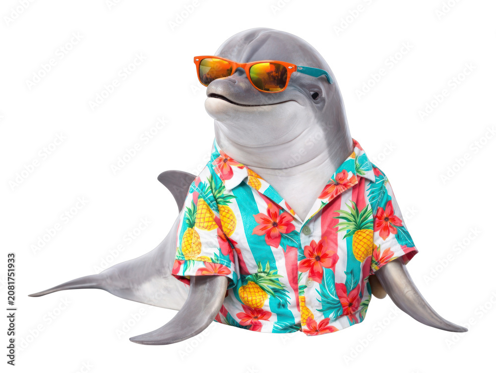 Obraz premium PNG Dolphin wearing tropical shirt
