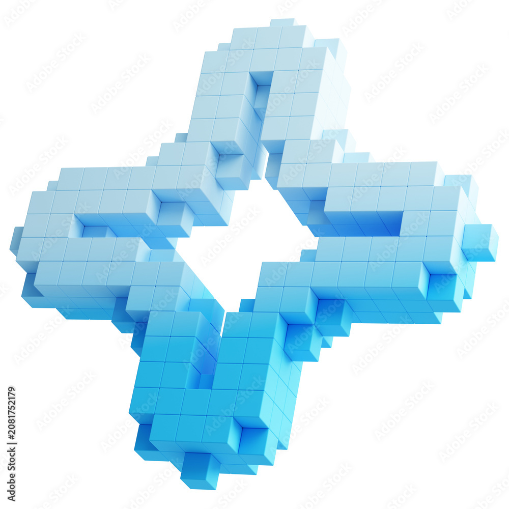 Fototapeta premium Voxel pixel art blue star ring cross, 3d block geometric element, 3d Rendering.