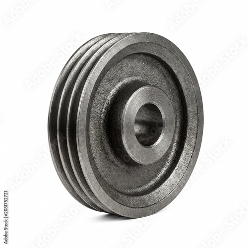 фотографія Generic industrial grooved pulley wheel isolated on white.