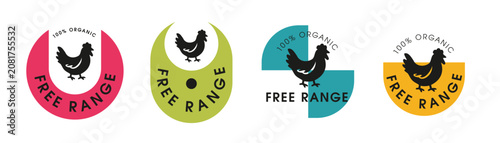 Cuadro en lienzo Free Range Chicken Organic Farm Badge and Label Collection, vector illustration