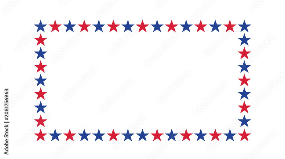 Obraz premium Rectangular border frame featuring alternating red and blue stars arranged in a clean repeating pattern