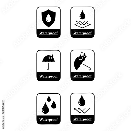 icon Water protection, liquid proof protection. Shield with water drop. Anti wetting material, hydrophobic fabric, surface protection