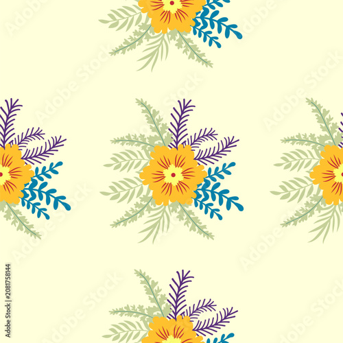 Vintage Decorative seamless pattern in classic style with small flowers, ditsy. Light silhouettes of flowers, two-color ornament in pastel colors