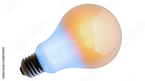 Obraz na plátně Glowing incandescent light bulb with blue and orange gradient, isolated on trans
